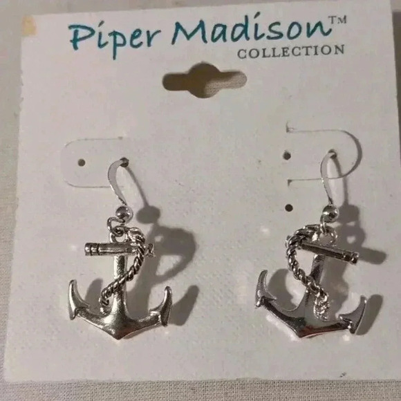 Piper Madison Anchor Earrings Silver Toned Drop Earings - Picture 1 of 4
